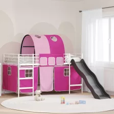   vidaXL Gyerekek Loft Ágykerete Fehér és rózsaszín 99,5 x 200 cm Fém
