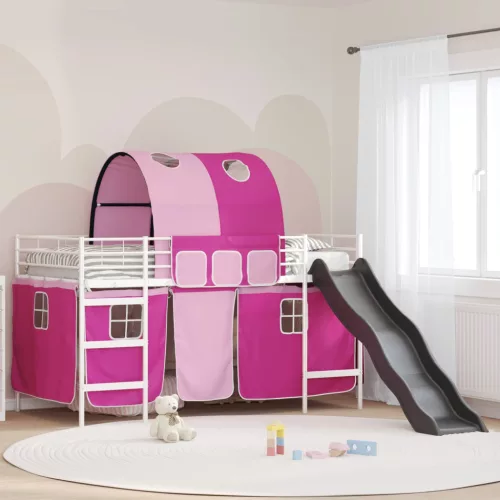 vidaXL Gyerekek Loft Ágykerete Fehér és rózsaszín 99,5 x 200 cm Fém