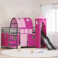   vidaXL Gyerekek Loft Ágykerete Fekete és Rózsaszín 107 x 200 cm Fém