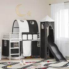   vidaXL Gyerekek Loft Ágykerete Fehér és fekete 74,5 x 190 cm Fém