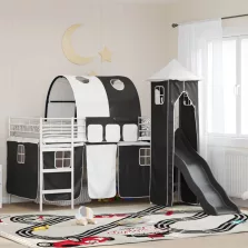   vidaXL Gyerekek Loft Ágykerete Fehér és fekete 99,5 x 200 cm Fém
