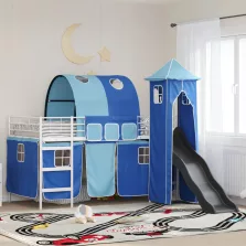   vidaXL Gyerekek Loft Ágykerete Fehér és kék 90 x 200 cm Fém