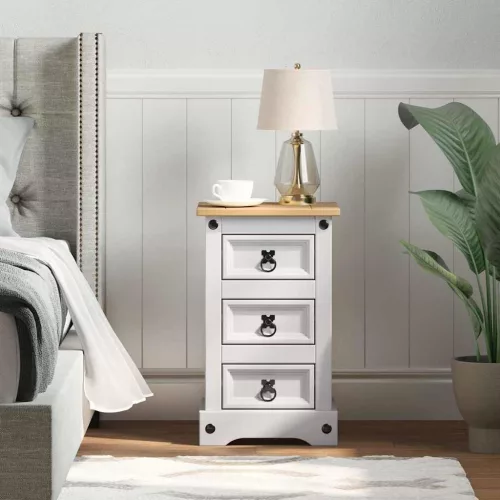 vidaXL Éjjeli asztal fiókkal Fehér 35 x 32,5 x 58 cm Tömör fenyőfa
