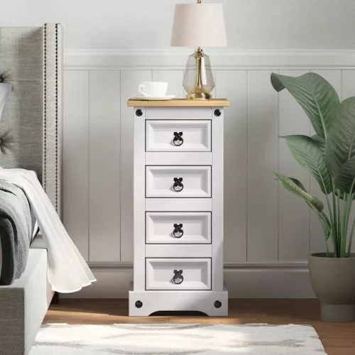 vidaXL Éjjeli asztal fiókkal Fehér 35 x 32,5 x 74 cm Tömör fenyőfa