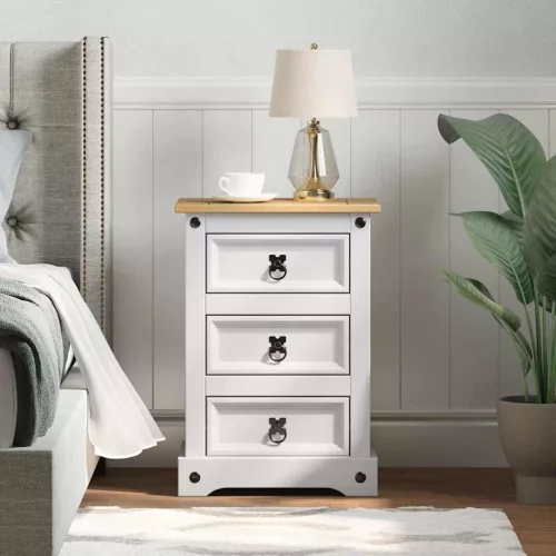 vidaXL Éjjeli asztal fiókkal Fehér 45 x 35 x 64 cm Tömör fenyőfa