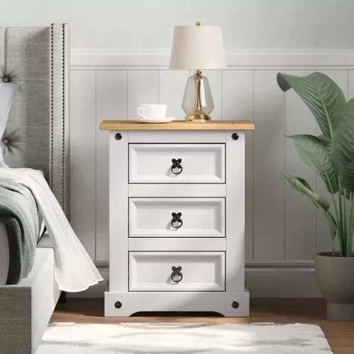 vidaXL Éjjeli asztal fiókkal Fehér 53 x 39 x 66 cm Tömör fenyőfa