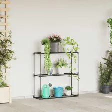   vidaXL 3-szintes növénypolc tárolóval Fekete 100 x 32 x 102 cm Acél