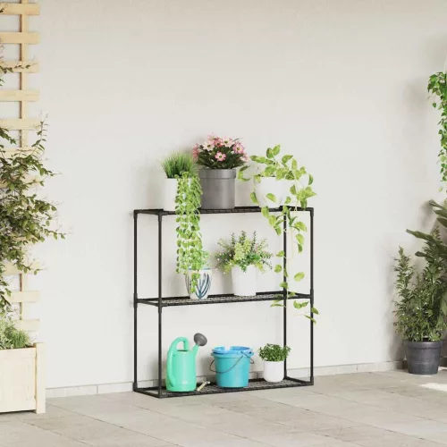 vidaXL 3-szintes növénypolc tárolóval Fekete 100 x 32 x 102 cm Acél