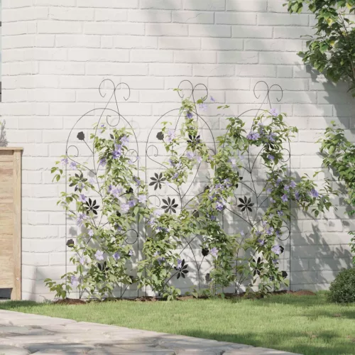 vidaXL Kerti Kerítés 3 pcs Fekete 112 x 40 cm Acél