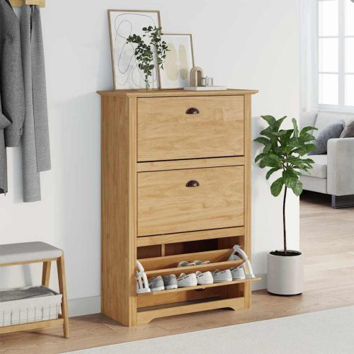 vidaXL Cipőtartó fiókkal BODO Méz barna 80 x 35 x 118 cm Faanyag