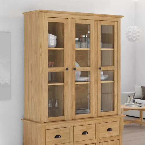 vidaXL Üvegajtós tároló BODO Méz barna 115,5 x 38,5 x 117,7 cm