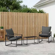 vidaXL Kerti Kanapé Szett 3 pcs Fekete és Antracit Acél