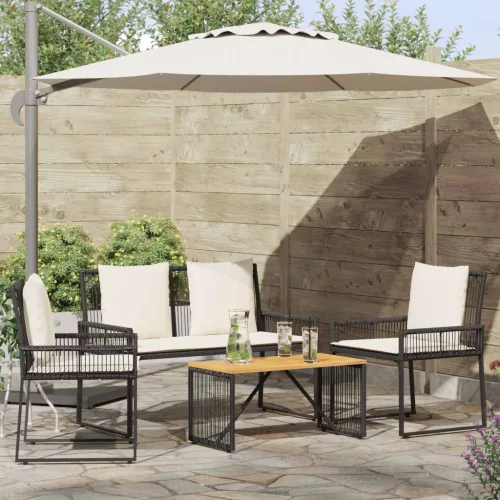 vidaXL Kültéri Bútor Szett 4 pcs Fekete és krémfehér polirattan