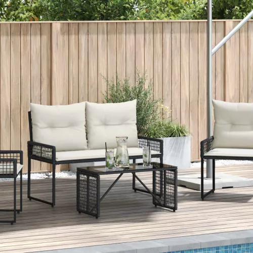 vidaXL Kültéri Asztal Fekete 80 x 40 x 40 cm PE Rattan és Üveg