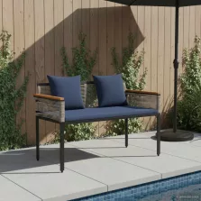   vidaXL Kerti pad Szürke és sötétkék 117 x 54 x 74.5 cm polirattan