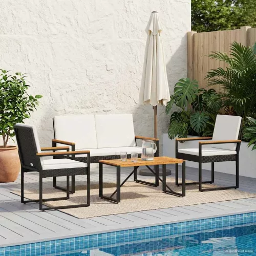 vidaXL Kültéri Bútor Szett 4 pcs Fekete és krémfehér polirattan