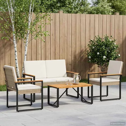 vidaXL Kültéri Bútor Szett 4 pcs Beige és Krémszínű polirattan