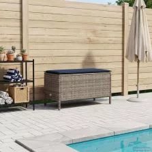   vidaXL Kerti lábtartó Szürke és sötétkék 80 x 38 x 42 cm PE Rattan