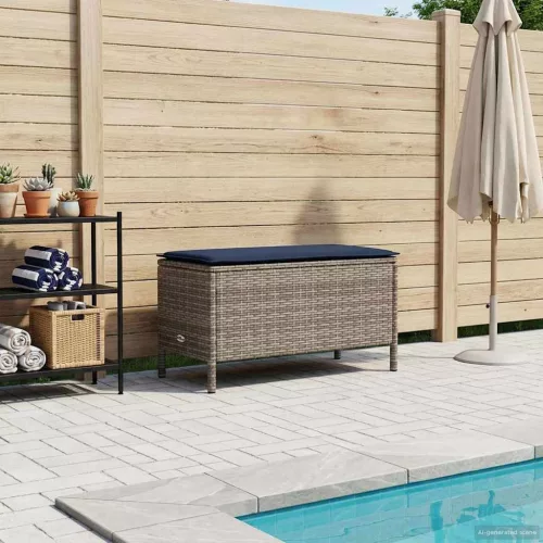 vidaXL Kerti lábtartó Szürke és sötétkék 80 x 38 x 42 cm PE Rattan