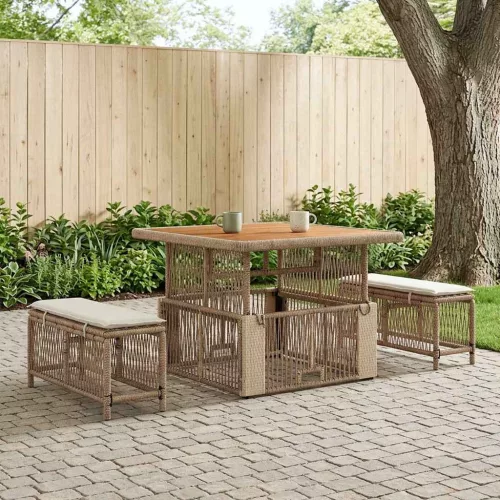 vidaXL Kert étkező szett párnával 3 pcs Beige és krém polirattan