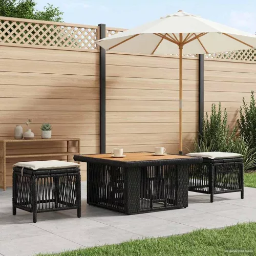 vidaXL Kert étkező szett párnával 3 pcs Beige és krém polirattan