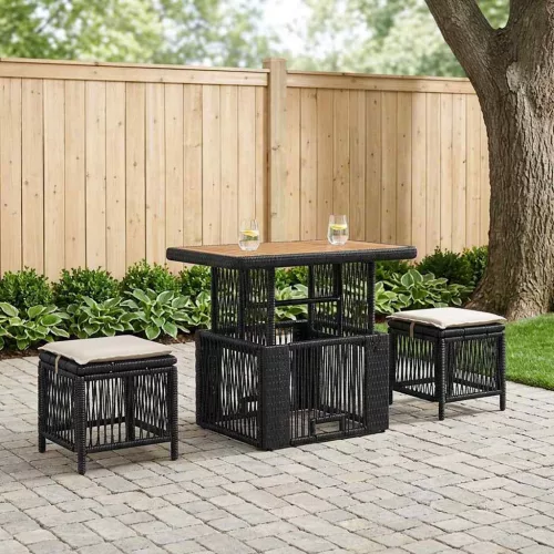 vidaXL Kert étkező szett párnával 3 pcs Fekete és Krém polirattan