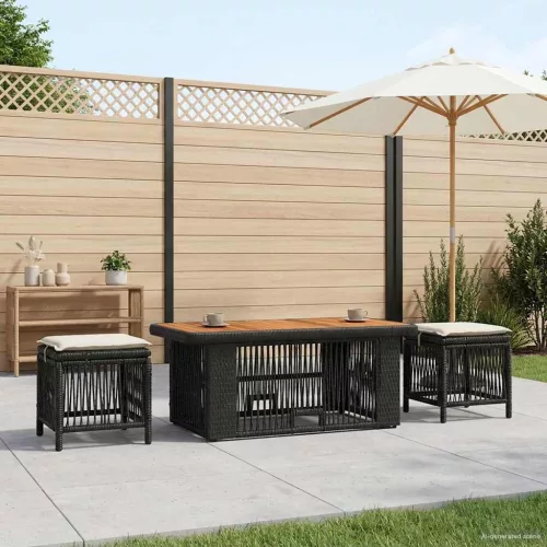 vidaXL Kert étkező szett párnával 4 pcs Fekete és Krém polirattan