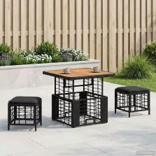   vidaXL Kert étkező szett 3 pcs Fekete és Szürke Poli Rattan és Akácfa