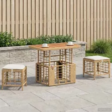   vidaXL Kert étkező szett párnával 3 pcs Természetes és Fehér