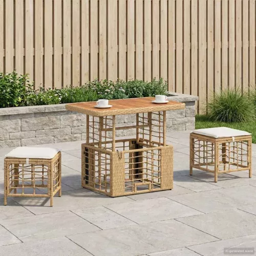 vidaXL Kert étkező szett párnával 3 pcs Természetes és Fehér