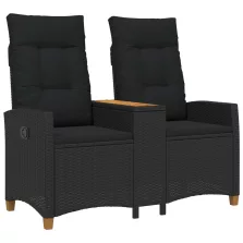   vidaXL Dönthető pad asztallal Fekete 126 x 65 x 112 cm polirattan