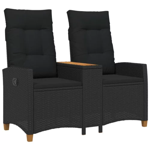 vidaXL Dönthető pad asztallal Fekete 126 x 65 x 112 cm polirattan