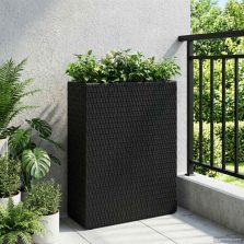 vidaXL Magas Virágtartó Fekete 55 x 22 x 70 cm polirattan