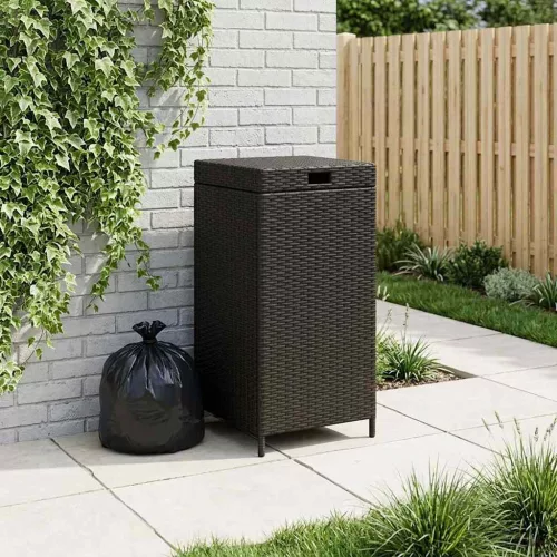 vidaXL Kültéri szemetes Fekete 40 x 40 x 80 cm polirattan