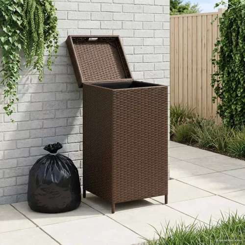 vidaXL Kültéri szemetes Barna 40 x 40 x 80 cm polirattan