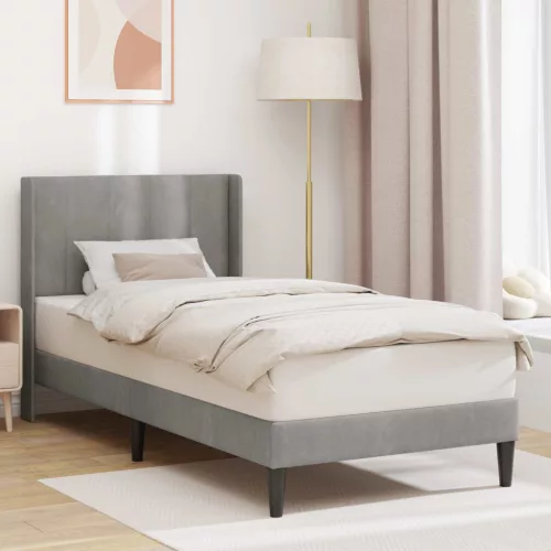 vidaXL Ágykeret fejtámlával Világosszürke 90 x 190 cm Bársony