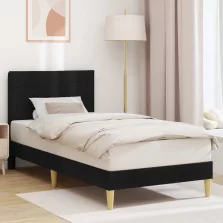 vidaXL Ágykeret fejtámlával Fekete 90 x 190 cm szövet