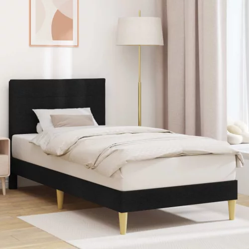 vidaXL Ágykeret fejtámlával Fekete 90 x 190 cm szövet
