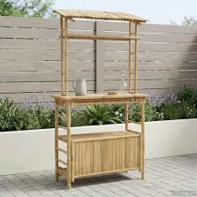   vidaXL Külső Bárasztal tárolóval Természetes 110 x 50 x 210 cm Bambusz