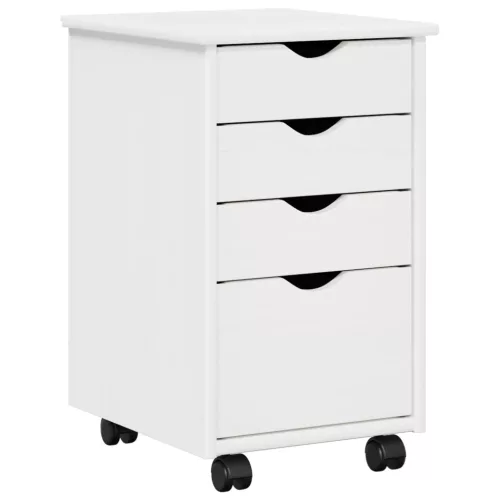 vidaXL Görgős szekrény kerékkel Fehér 34 x 39 x 56 cm Tömör fenyőfa