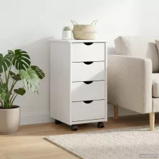   vidaXL Görgős szekrény kerékkel Fehér 34 x 39 x 65,5 cm Tömör fenyőfa