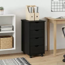   vidaXL Görgős szekrény kerékkel Fekete 34 x 39 x 65,5 cm Tömör fenyőfa