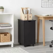   vidaXL Görgős szekrény kerékkel Fekete 34 x 39 x 65,5 cm Tömör fenyőfa