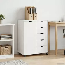   vidaXL Görgős szekrény kerékkel Fehér 63,5 x 39 x 79 cm Tömör fenyőfa