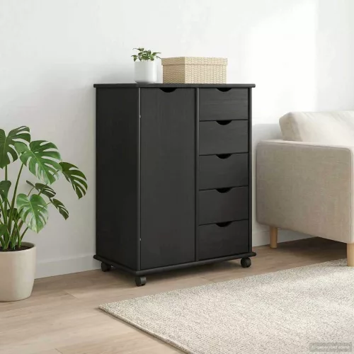 vidaXL Görgős szekrény kerékkel Szürke 63,5 x 39 x 79 cm Tömör fenyőfa