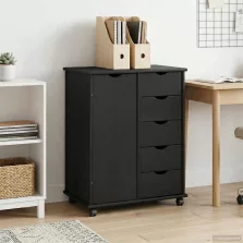   vidaXL Görgős szekrény kerékkel Fekete 63,5 x 39 x 79 cm Tömör fenyőfa