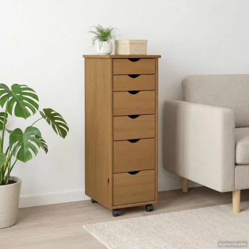 vidaXL Görgős szekrény Méz barna 34 x 39 x 93,5 cm Tömör fenyőfa