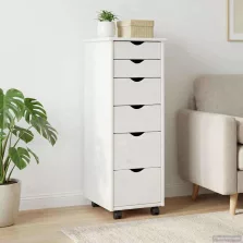   vidaXL Görgős szekrény kerékkel Fehér 34 x 39 x 93,5 cm Tömör fenyőfa