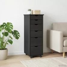   vidaXL Görgős szekrény kerékkel Fekete 34 x 39 x 93,5 cm Tömör fenyőfa