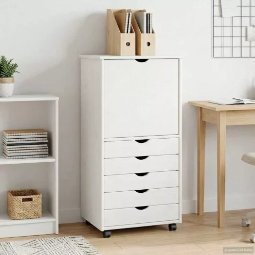vidaXL Görgős szekrény kerékkel Fehér 53 x 39 x 103 cm Tömör fenyőfa